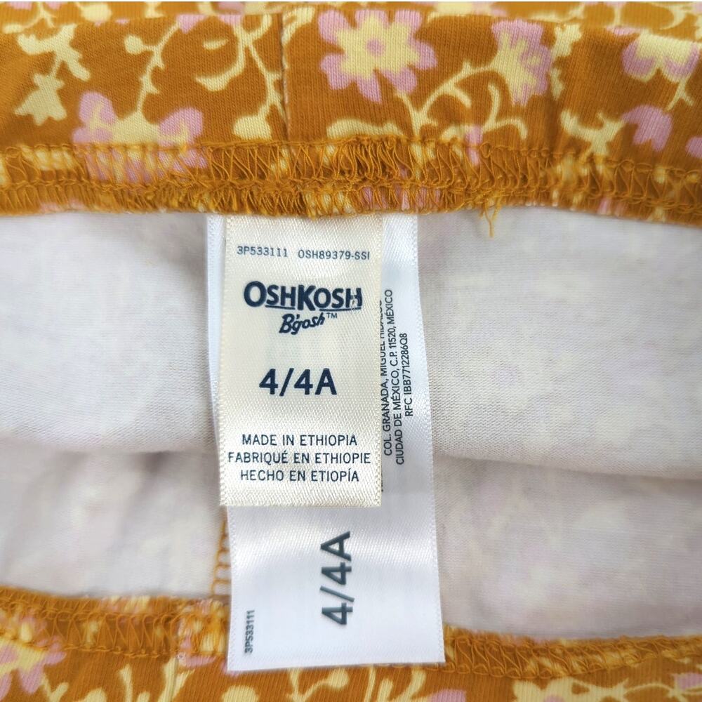 NWT OshKosh B'gosh Floral Orange Pants Girls 4 Stretchy Waist - Picture 3 of 4